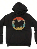 Men's Hoodie Vintage Sunset With Distressed Colored Circle And Fluffy Dog Silhouette