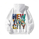 Men's Hoodie Colorful Urban Design Letters On Vibrant White Hoodie New York City
