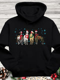 Men's Hoodie Festive Christmas Winter Snowflakes Surrounding Horses In Santa Hats
