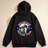 Men's Hoodie Mountain Rescue Team Snowy Mountain Stars With St Bernard Rescue Dog