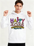 Men's Hoodie Happy 2026 Multicolored Letters With Gold Banner And Festive New Year Elements