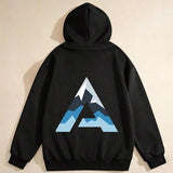 Men's Hoodie Geometric Peaks With Abstract Blue Layered Mountain