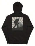 Men's Hoodie Rays Of Sunrise Over Forest Silhouette With Walking Bigfoot Figure