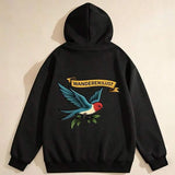 Men's Hoodie Wanderemlust Classic Blue Bird With Green Leaves And Golden Banner