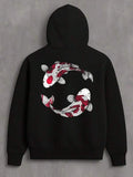 Men's Hoodie Red And White Scales Among Calm Flowing Water Koi Fish