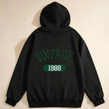 Men's Hoodie Vintage Green Arch Letters With Minimal Numbers On Black Hoodie