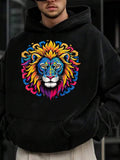 Men's Hoodie Vivid Neon Colors Flowing Through Abstract Mane Lion