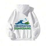 Men's Hoodie Conservation Guardians Rolling Ocean Waves With Swimming Turtles And Flying Birds