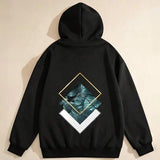 Men's Hoodie Geometric Overlapping Golden Framed Abstract Pattern With Blue Green Foliage Hoodie
