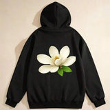 Men's Hoodie Soft White Petals With Vivid Green Leaves And Gentle Bloom Flower
