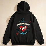 Men's Hoodie Stay True Red Heart And Blue Anchor Surrounded By Ribbon Arrow