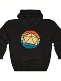 Men's Hoodie Sunset Horizon With Gradient Stripes Featuring Geometric Polygon Pattern