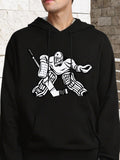 Men's Hoodie Defensive Action With Masked Player Stopping Puck In Ice Hockey Goalie