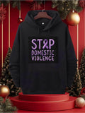 Men's Hoodie Stop Domestic Violence Purple Awareness Ribbon Surrounded By Black Hoodie
