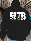 Men's Hoodie MTB Bold White Letters Overlapping Bike Silhouette On Sports Hoodie