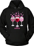 Men's Hoodie Im A Survivor Pink Butterflies And Ribbons With Wine Glasses