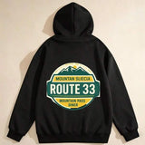 Men's Hoodie Mountain Sierra Route 33 With Diner Sign Among Green Yellow Mountains Hoodie