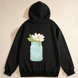 Men's Hoodie White Flowers In Blue Glass Jar With Green Leaves Hoodie
