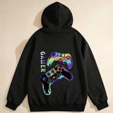 Men's Hoodie Vibrant Neon Patterns With Futuristic Glow Game Controller
