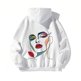 Men's Hoodie Colorful Line Art Portrait With Bold Abstract Face Design