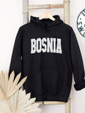 Men's Hoodie Bold Serif Lettering Bosnia Hoodie With Classic Minimal Style Typography