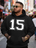 Men's Hoodie Bold White Outlined Block Numbers On Black Hoodie 15