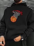 Men's Hoodie Orange Basketball Swishing Through White Net Under Red Hoop