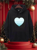Men's Hoodie Winter Gradient Blue Stripes In Large Centered Heart Shape