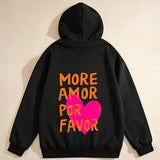 Men's Hoodie More Amor Por Favor With Pink Heart Accents Graphic Hoodie
