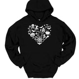 Men's Hoodie Spooky Heart With Halloween Ghosts Pumpkins Bats And Web Icons