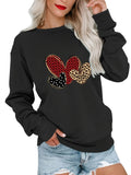 Women's Hoodie WomenS Casual Long Sleeve Crew Neck Sweatshirt with Heart Print Geometric Pattern Fall Winter Fashion Black Pullover with Red & Golden Heart Design Casual Wear Trendy Pullover Stretchy F