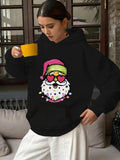 Women's Hoodie Santa Claus wearing a pink hat， heart-shaped glasses， beaming smile
