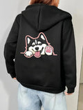 Women's Hoodie Cute Husky Cartoon and Paw Print