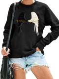 Women's Hoodie Black and White Wing Print