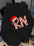 Women's Hoodie Santa hat and candy stripe letter print