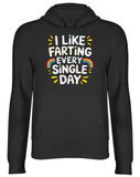 Men's Hoodie I Like Farting Every Single Day Colorful Arches With Bright Yellow Sparkles Decorating Hand Written Slogan Rainbow
