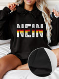 Women's Hoodie Womens Black Casual Hoodie with German Text & Flag Color Block Geometric Print - Soft Polyester Blend Pullover Sweatshirt Drawstring Hood & Front Pocket Machine Washable Winter Warmth for Casu