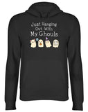 Men's Hoodie Just Hanging Out With My Ghouls Cute Little Cartoon Ghosts Wearing Halloween Accessories Standing In A Row Ghost