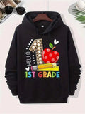 Men's Hoodie Hello 1st Grade Red Polka Dot Apple With Leopard Pattern Number One Pencil Hoodie