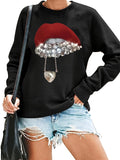 Women's Hoodie Lip print with diamond pattern