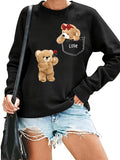 Women's Hoodie Adorable Bear Print - Love Design
