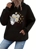 Women's Hoodie Leopard print Daisy butterfly print