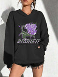 Women's Hoodie Purple rose and dinosaur print