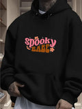Men's Hoodie Spooky Babe Vibrant Pink And Orange Groovy Retro Typography With Flowers And Bat Lettering