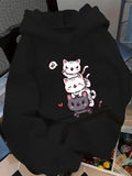 Women's Hoodie Three Cats Stacking Design