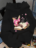 Women's Hoodie Butterfly Book Page Floral Print