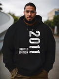 Men's Hoodie Limited Edition 2011 Distressed Vertical Typography Featuring Weathered Vintage Texture Layout Numbers