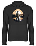 Men's Hoodie Serene Mountain Lake View With Fisherman Standing During Golden Sunset Fisherman