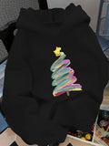 Women's Hoodie Christmas Tree with Colorful Designs and Golden Stars on Top