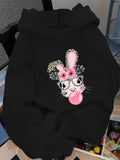 Women's Hoodie Cute rabbit wearing leopard-print glasses and blowing bubbles